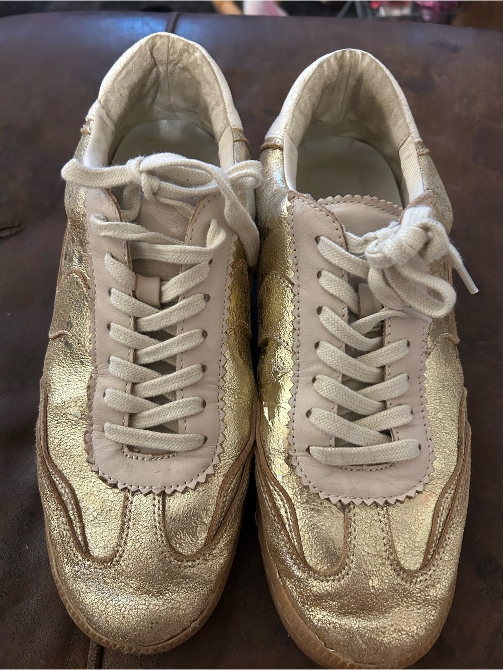 Women's Metallic Gold Lace-Up Sneakers shu shop